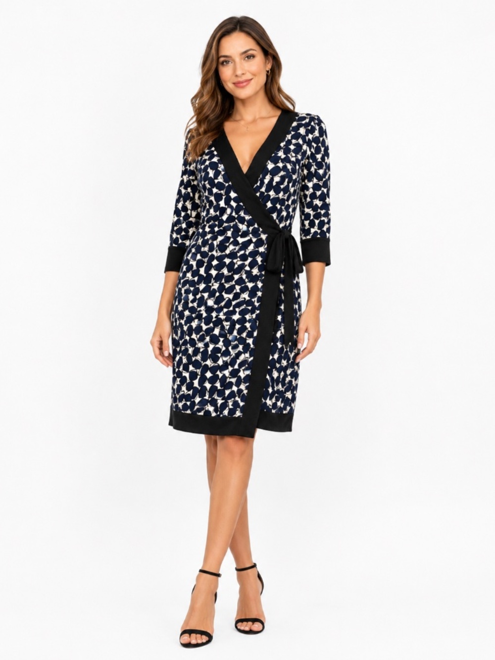 DIANE VON FURSTENBERG New Julian Two Silk Wrap Dress Navy Ivory Size 8